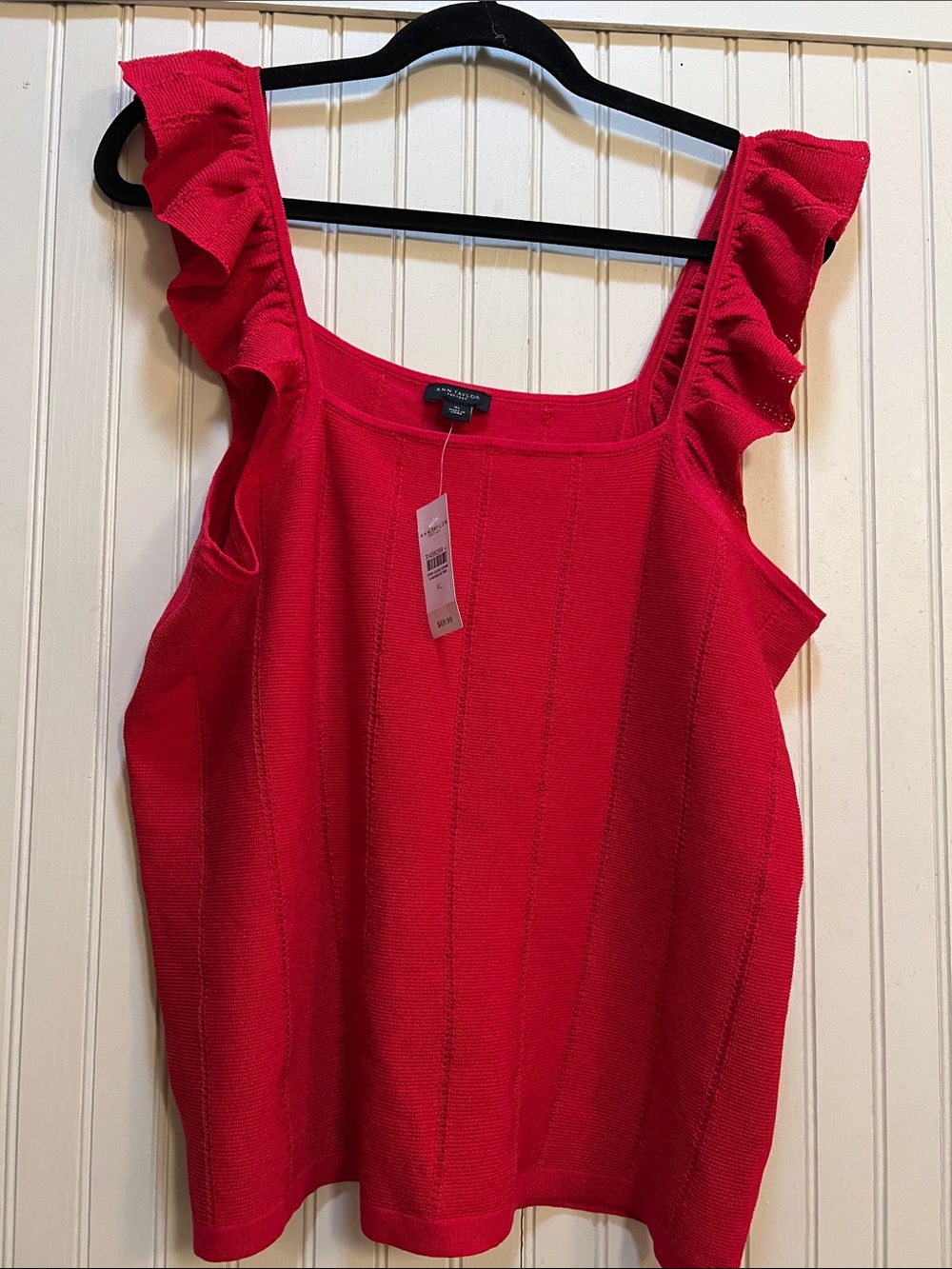 Ann Taylor Red Ruffle Strap Knit Tank